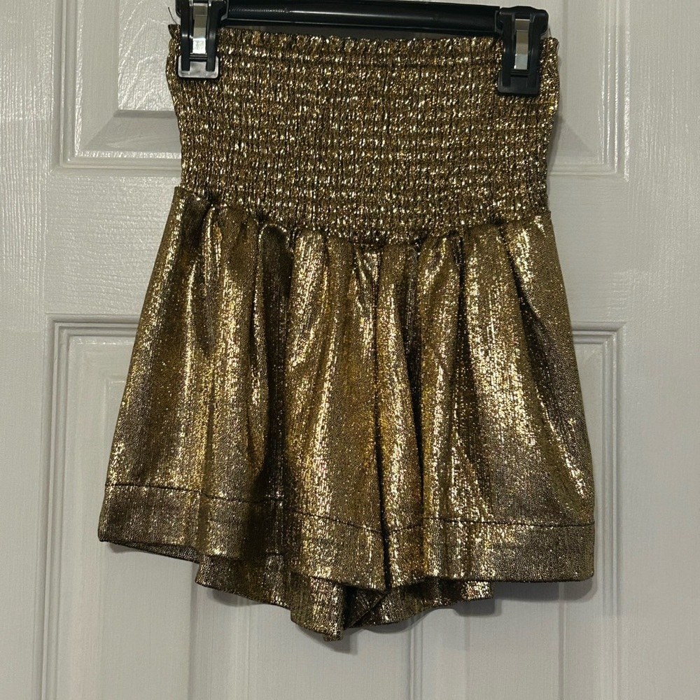 Gold Metallic High-Waisted Shorts Size Small